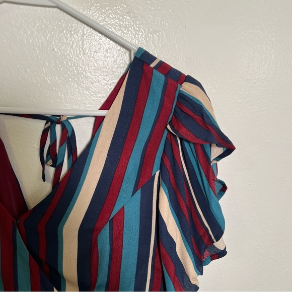 Band of Gypsies Blouse Striped Peplum Red Blue Stripes S - Picture 5 of 10